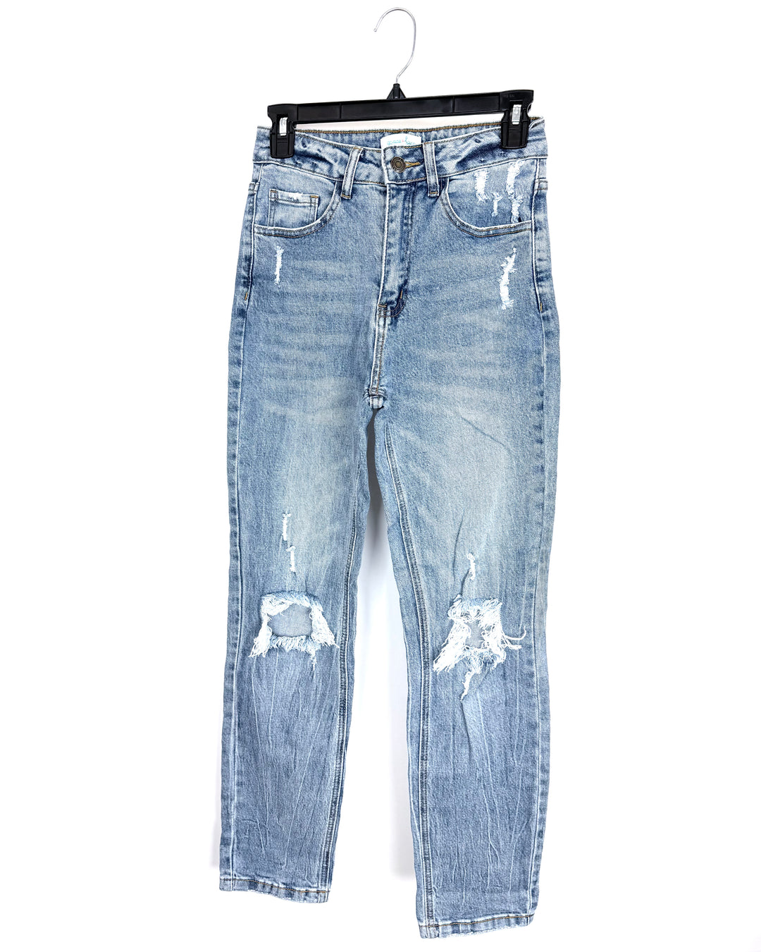 Stone-Washed Blue Distressed Tapered Jeans - SIze 0