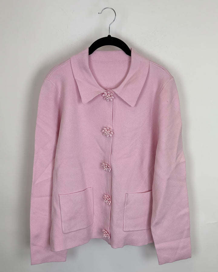 Blush Pink Flowered Collar Sweater - Size 8/10