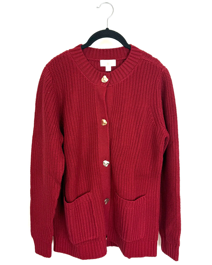 Red Cardigan with Gold Buttons - Small