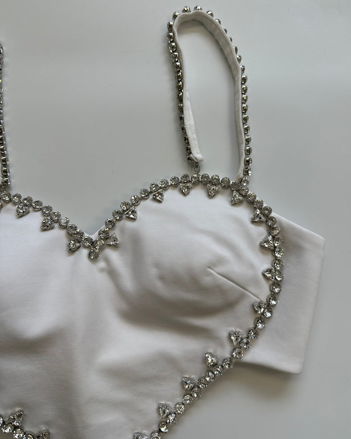 White Heart Gem Stone Crop Top - Small and Medium