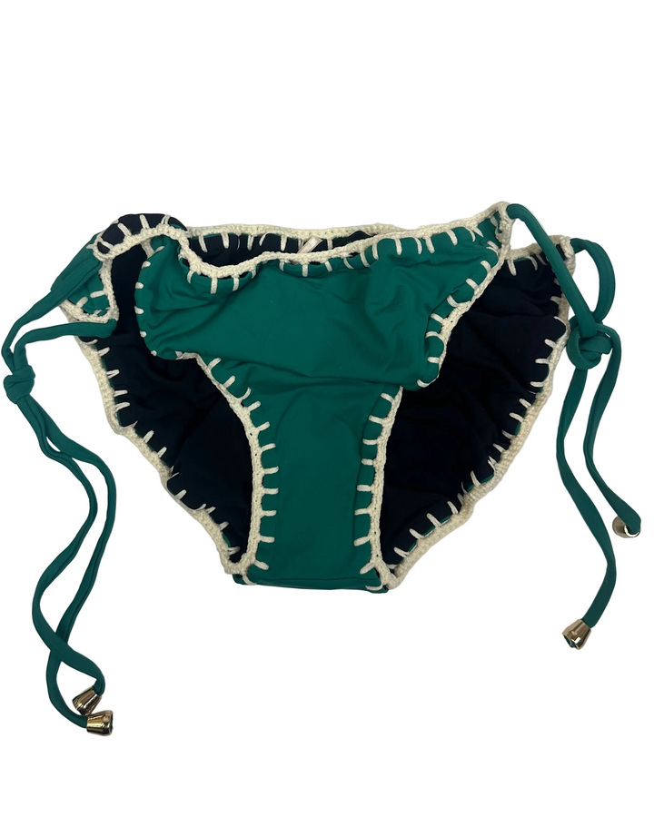 Emerald Green and Black Reversible Crochet String Bikini Bottom - XL