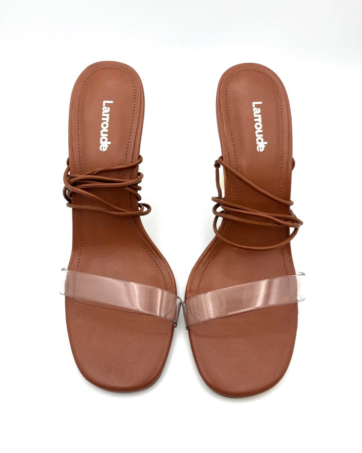 Brown And Clear Lace Up Heel - Size 7
