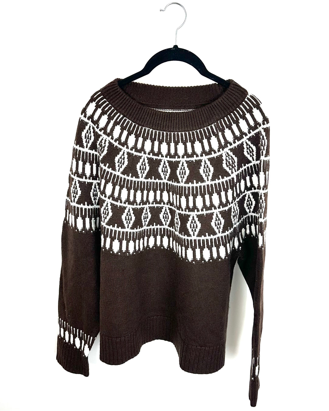 Brown and White Long Sleeve Sweater - Size 6/8