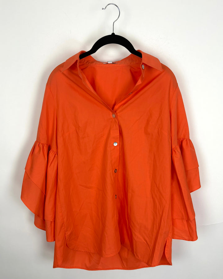 Orange Button Up Ruffle Blouse - Size 4/6