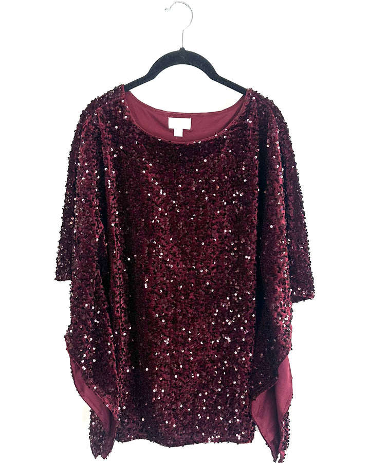 Burgundy Sequin Shawl Top - Size 6/8