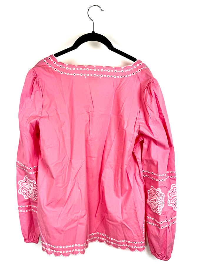 Pink Scalloped Daisy Blouse With Eyelet Details - Size 6/8
