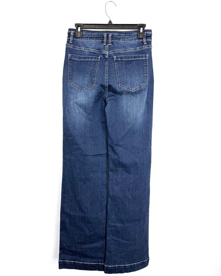Dark-Wash Deep Indigo 5-Button Wide-Leg Jeans - Size 4/6