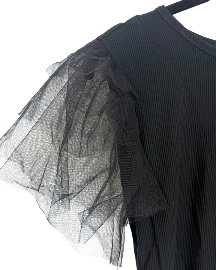 Black Bodysuit With Tulle Sleeves - Size 4/6