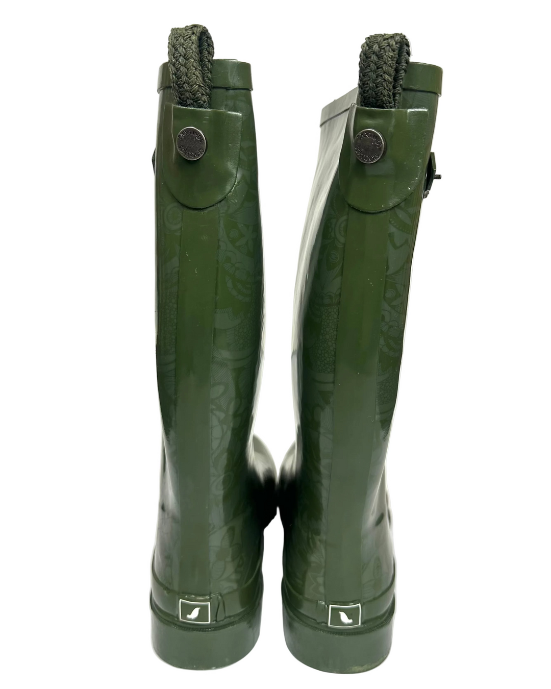 Tall Green & Floral Print Rainboots - Size 6, 7, 9, 10