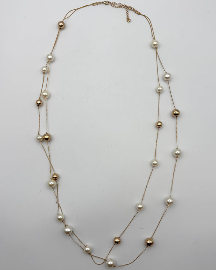 Gold & Pearl Beaded Layered Necklace