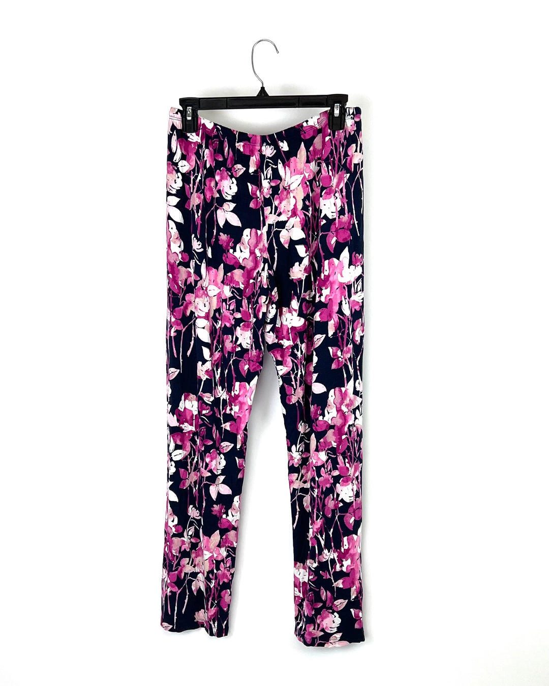 Navy Blue and Pink Floral Print Sleepwear Bottoms - Size 4-6