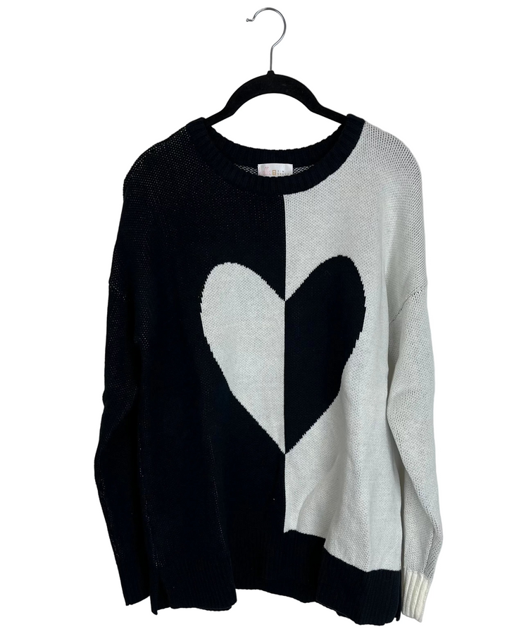 Thick Black Knit Heart Sweater - Size 6/8