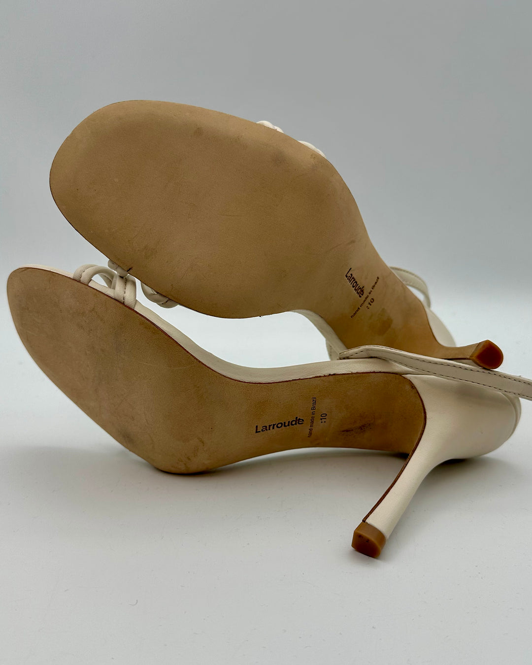 Ivory Leather Open Toe Sandals - Size 10