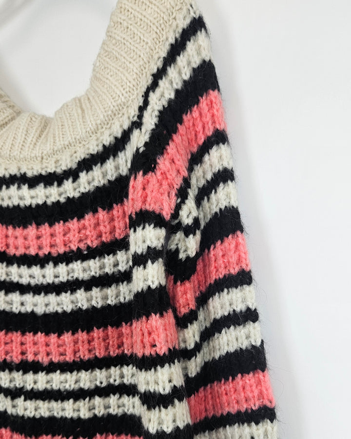 Cream Striped Off The Shoulder Sweater - Size 6