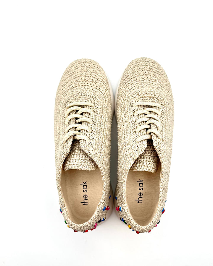 White Beaded Crochet Sneakers - Size 6