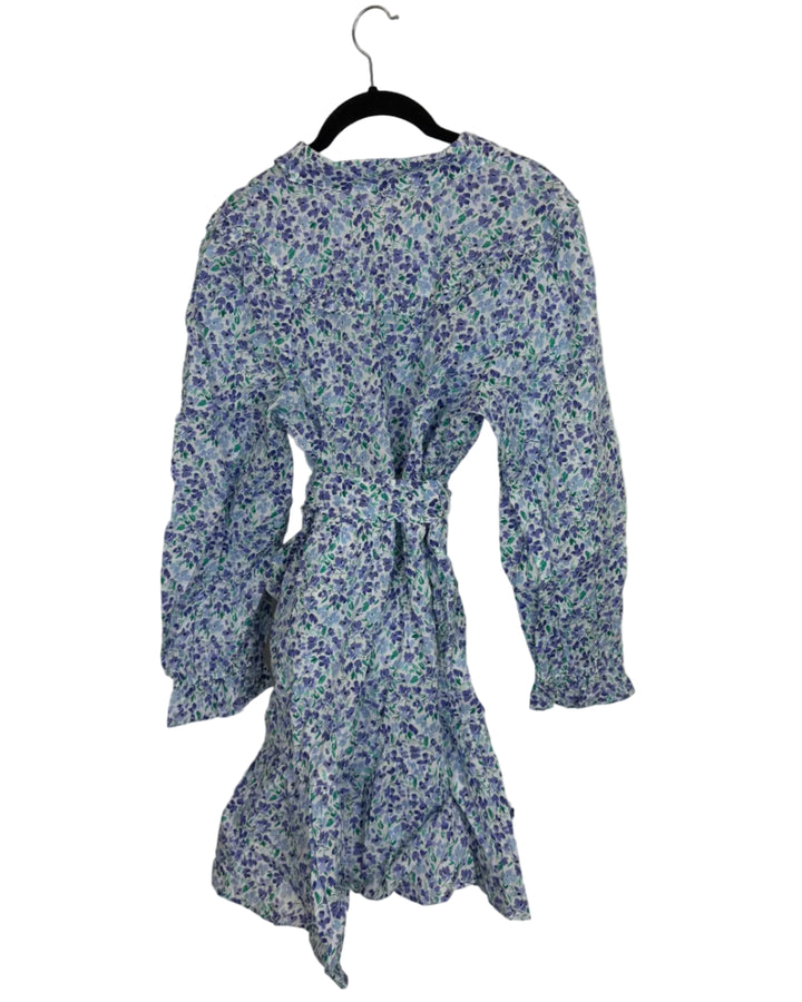 Blue Floral Belted Dress - Size 6/8