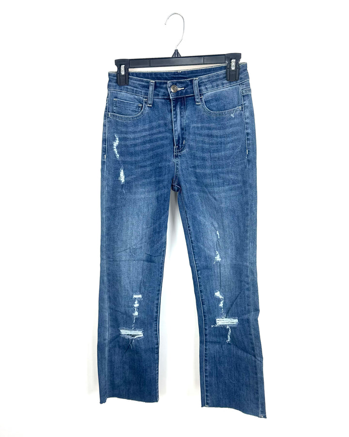 Distressed Straight Leg Jeans - Size 0/2