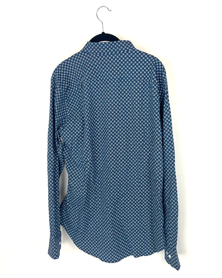 MENS Dark Blue Floral Button Up Long Sleeve - Medium Slim Fit