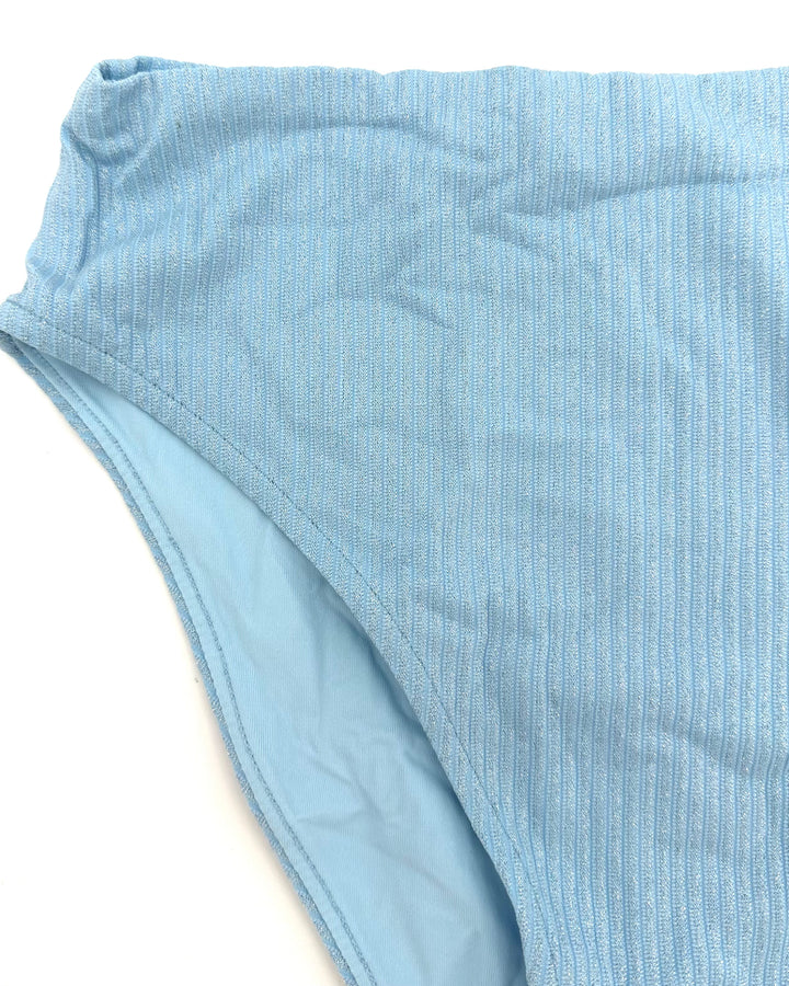 Metallic Light Blue High Waisted Bikini Bottom - Extra Small