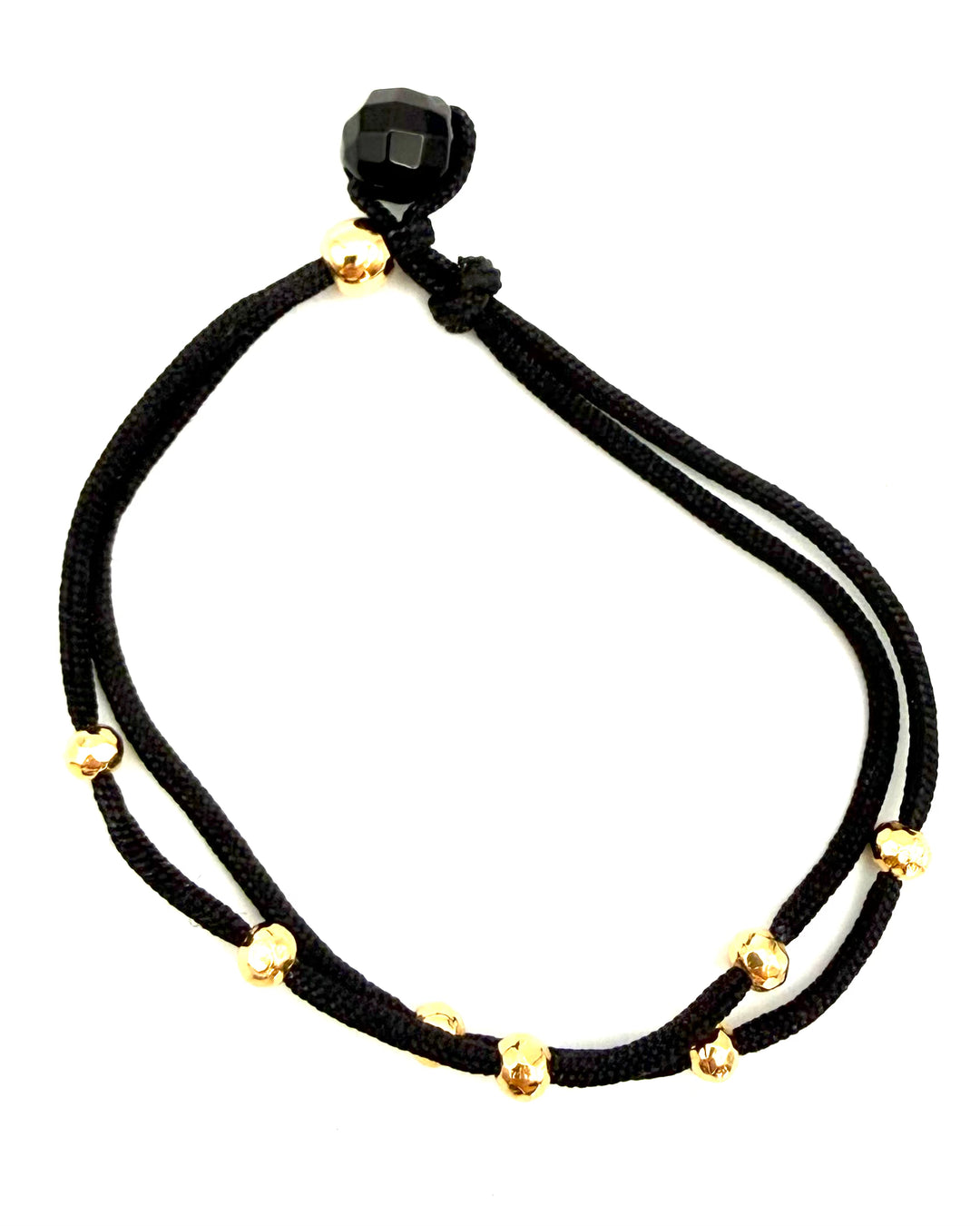Black Rope Bracelet with Gold Beads