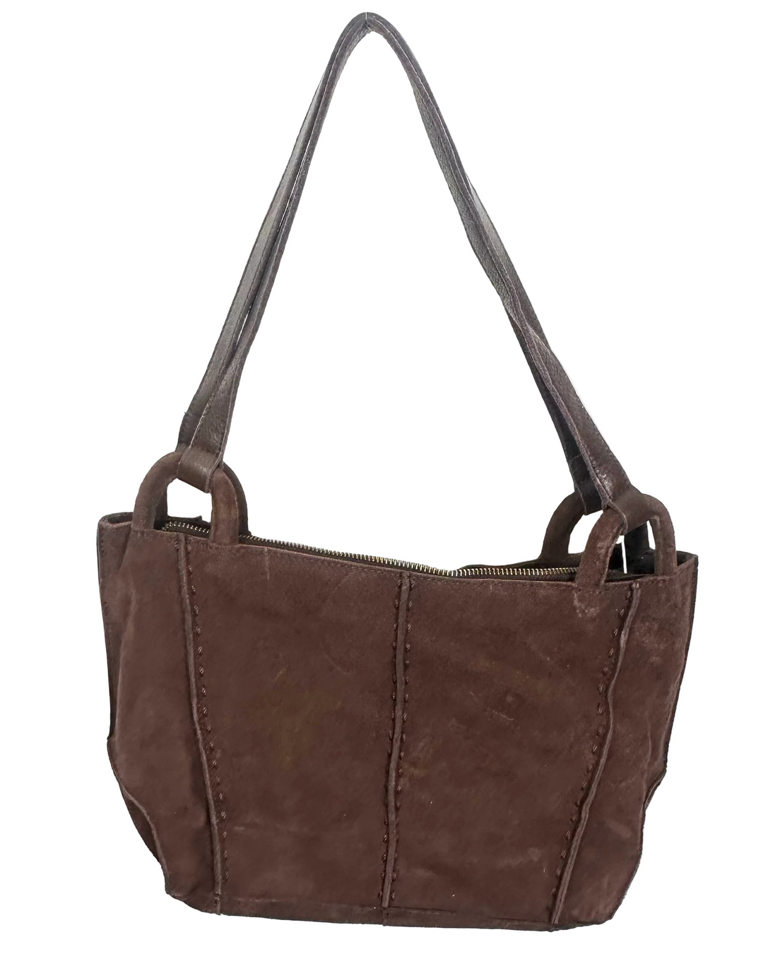 Dark Brown Double Strap Suede Shoulder Bag