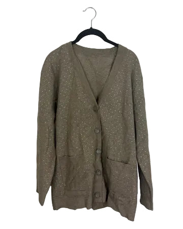 Beaded Taupe Cardigan - Size 8/10