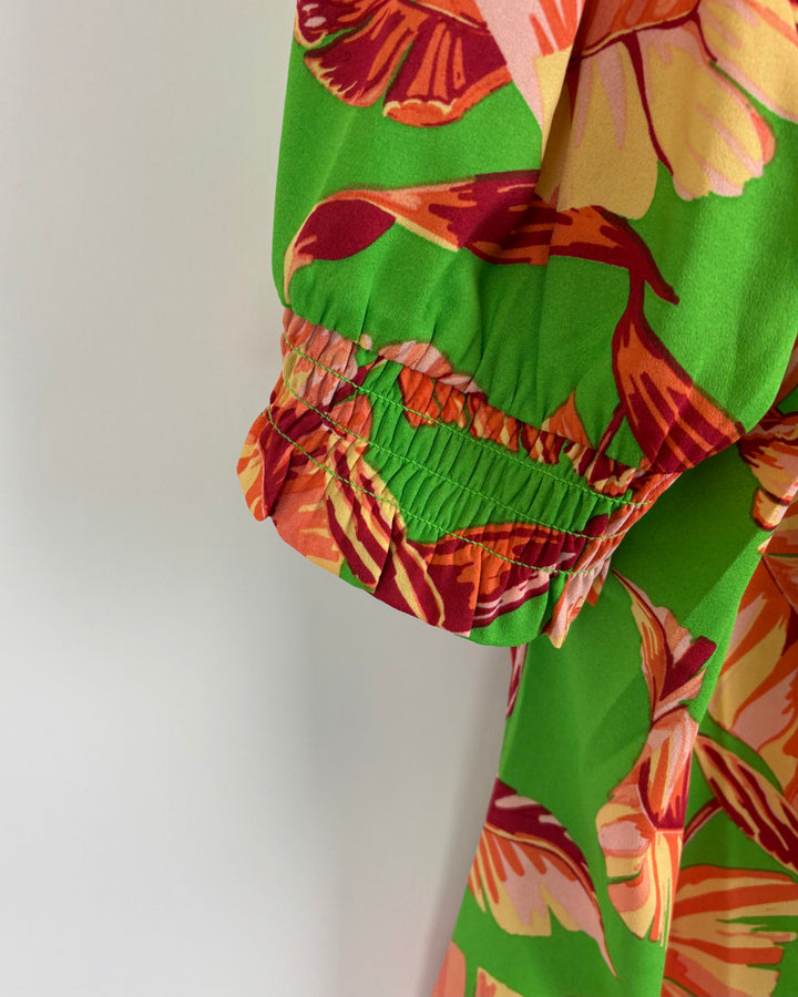 Green Short Sleeve Tropical Print Blouse Top Size - 6/8