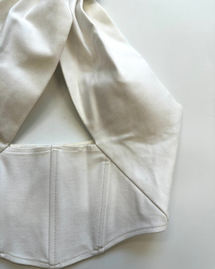 White and Silver Oversized Beads Halter Crop Top - Size 2/4