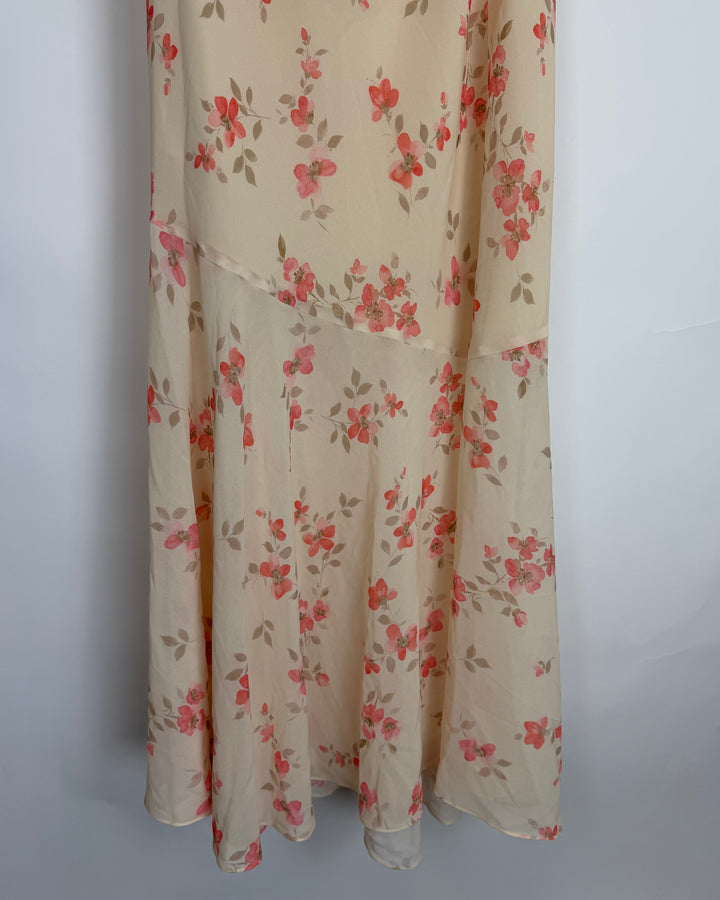 Cream and Pink Floral Skirt - Size 0/2, 2/4
