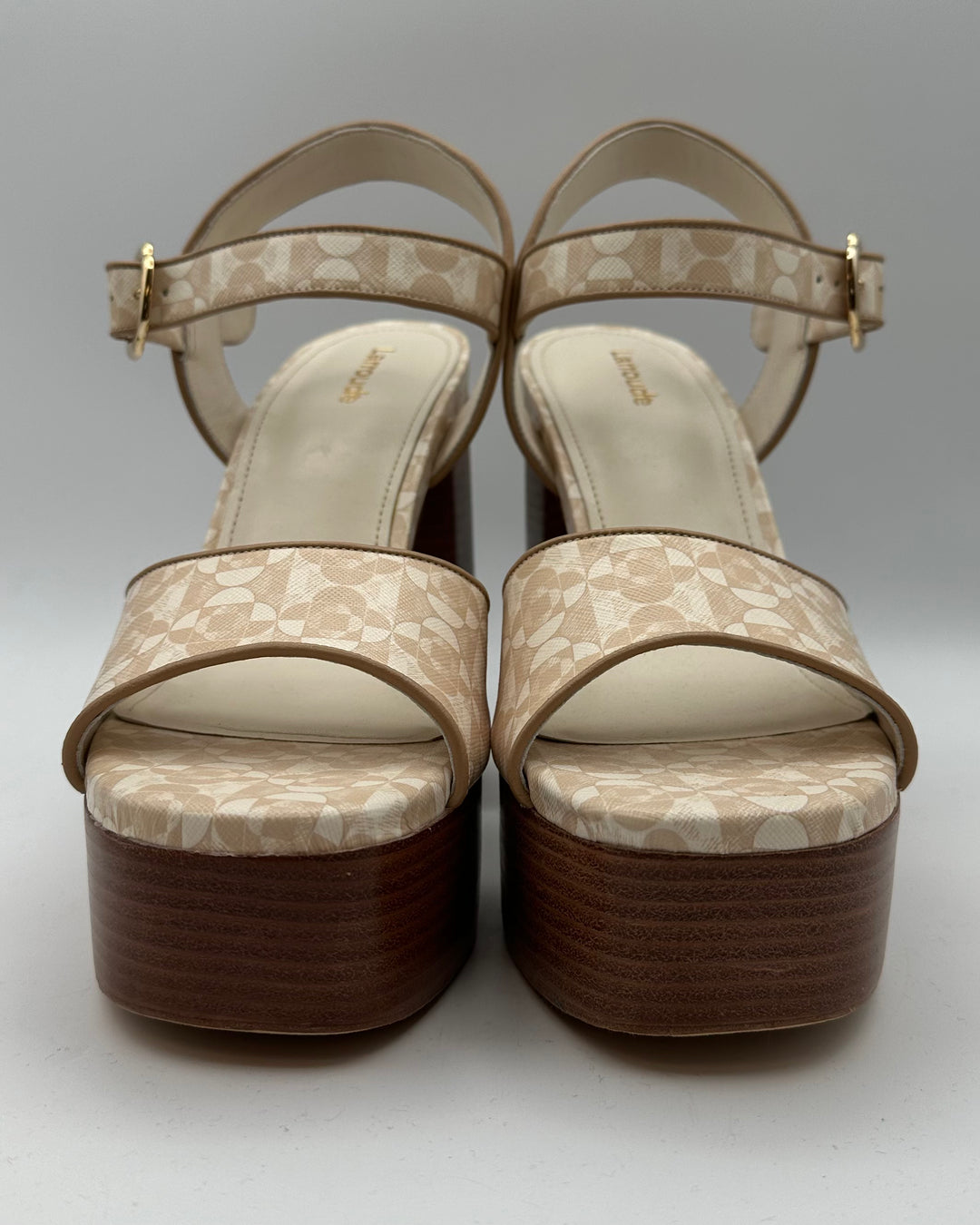 Cream and Brown Printed Heels - Size 9