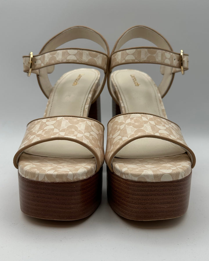Cream and Brown Printed Heels - Size 9