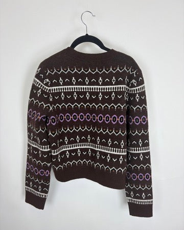 Dark Brown Patterned Button Up Sweater - Size 4/6