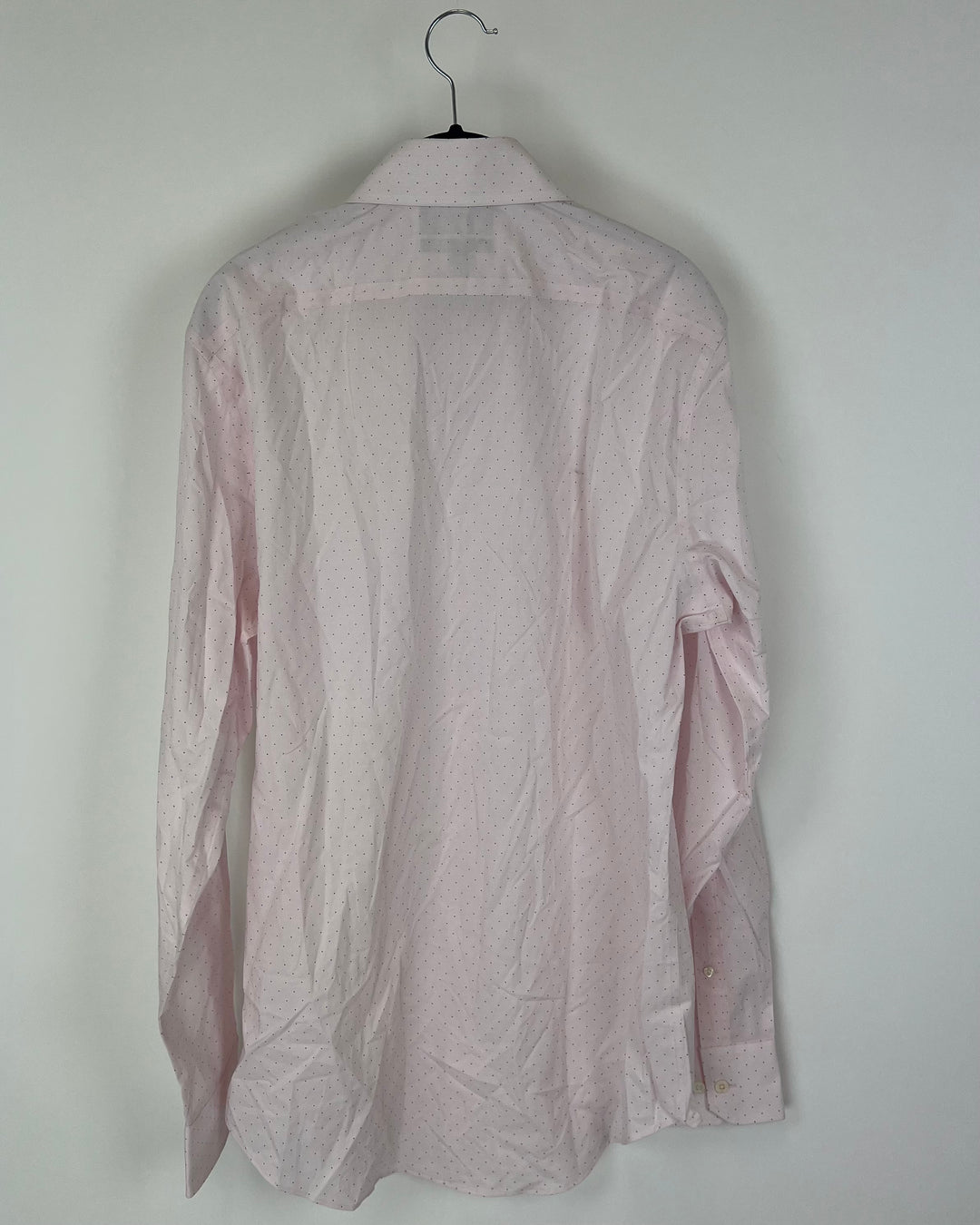 MENS Pink and Navy Polka Dot Slim Fit Dress Shirt - 15 1/2 x 35