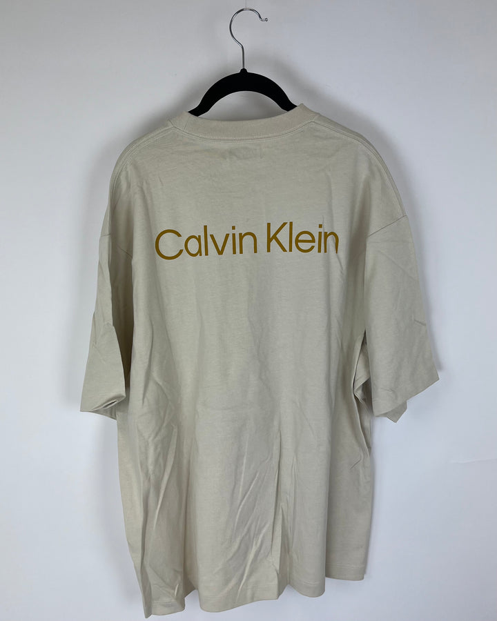 MENS Beige Brown Trophy Design Tee - Medium