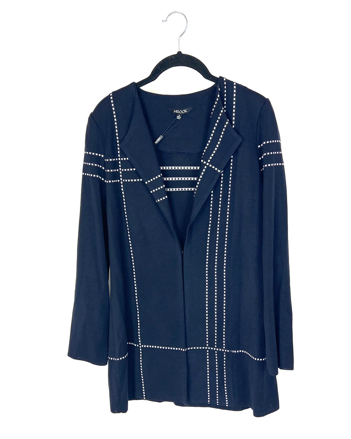 Navy Blue and White Patterned Blazer - Small