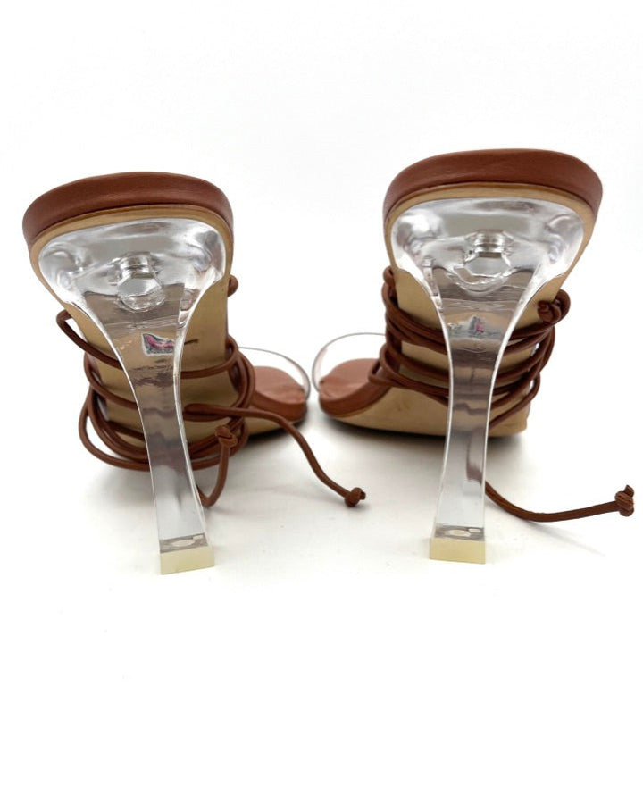 Brown And Clear Lace Up Heel - Size 7