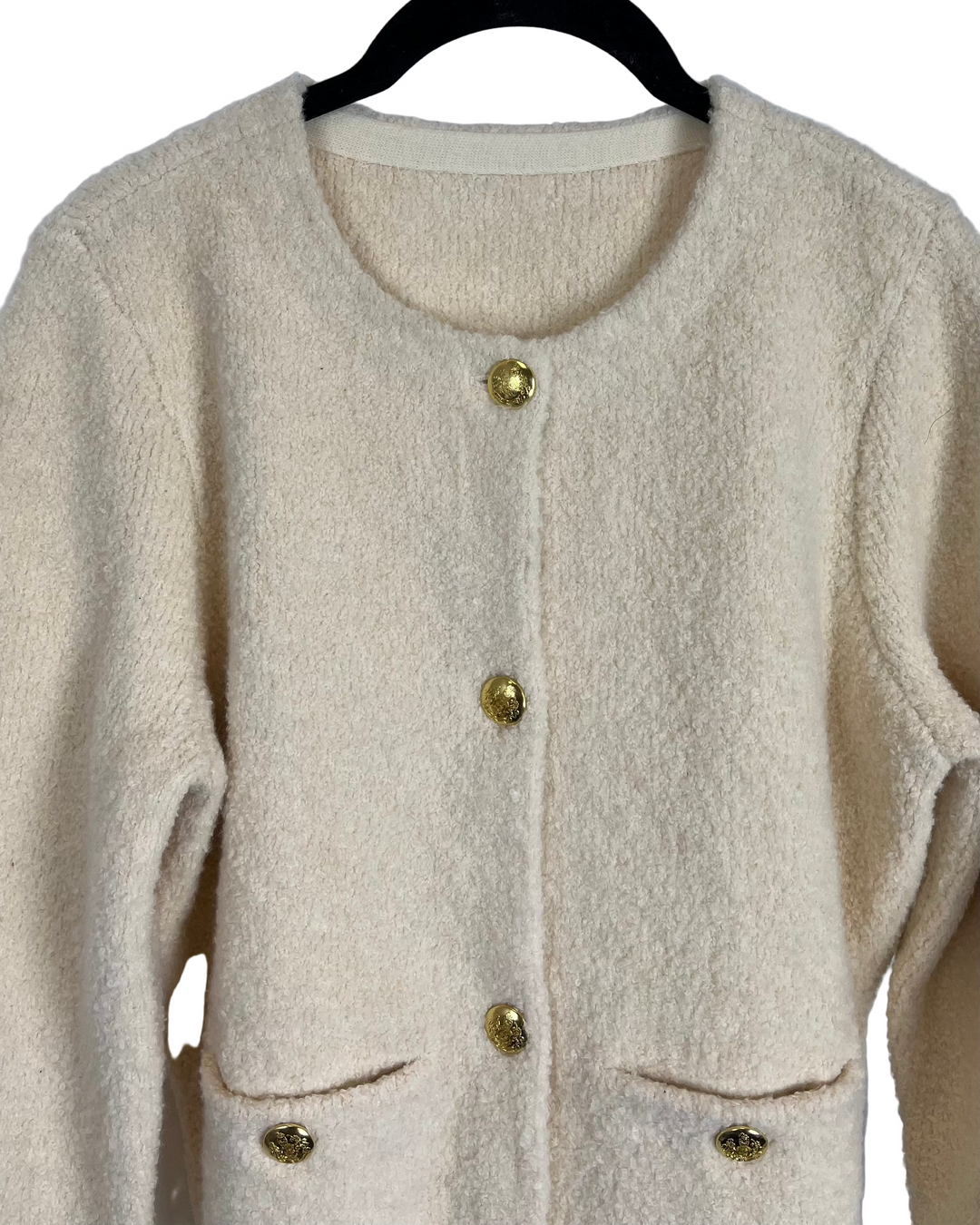 Beige Button Up Cardigan with Gold Accents - Size 2/4
