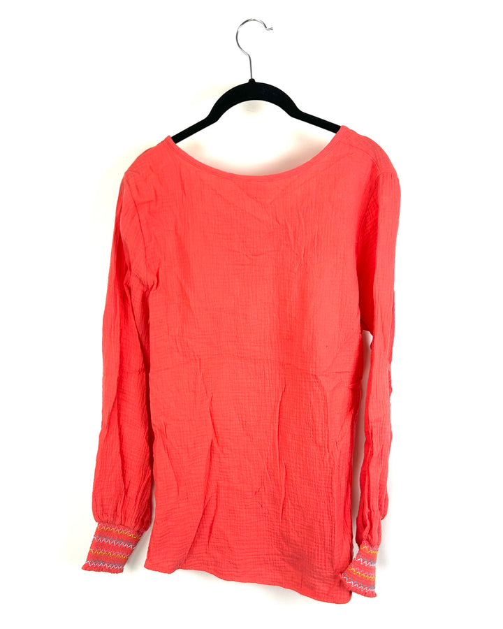 Salmon Beaded Tassel Long Sleeve Top- Size 6/8