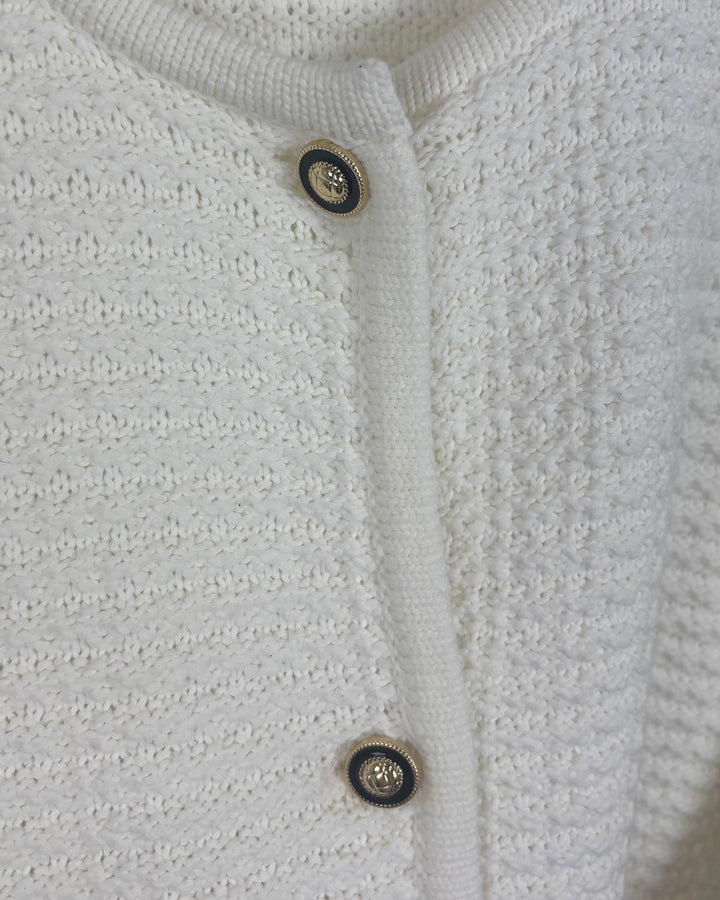 Cream Knit Button-Up Cardigan Sweater - Medium