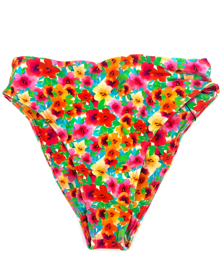 Multi Colored Floral High Waisted Bikini Bottom - Extra Small