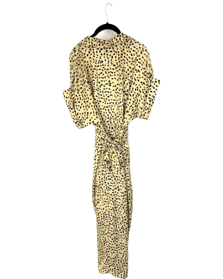 Spotted Leopard Print Button Down T-Shirt Dress - Size 4