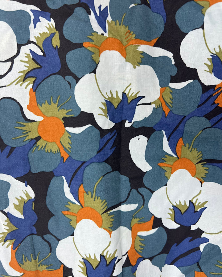 MENS Teal Pansy Flower Patterned Button-Up - Medium