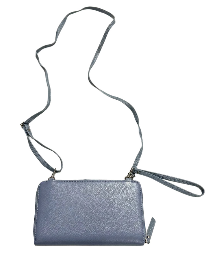 Dusty Blue Leather & Suede Wallet/Wristlet/Crossbody Bag