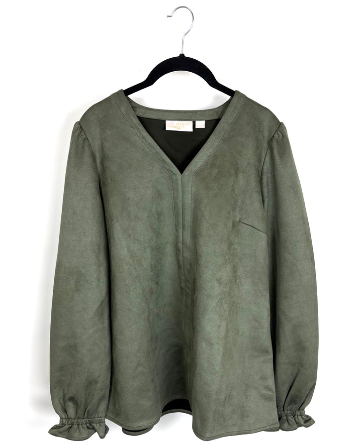 Green Textured Statement Sleeve Top - Size 6/8