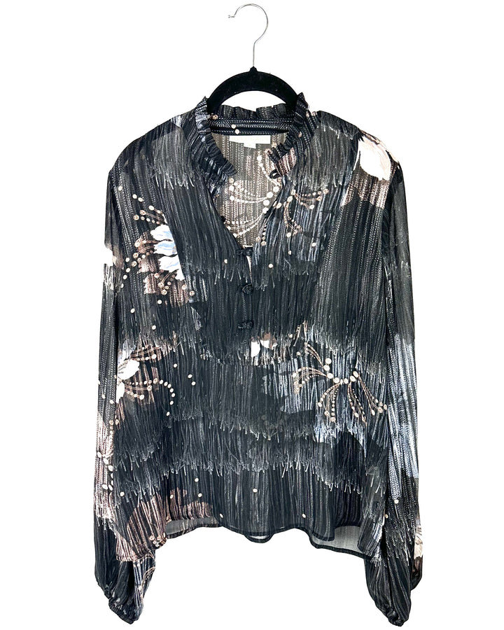 Black Floral Sheer Blouse - 1X