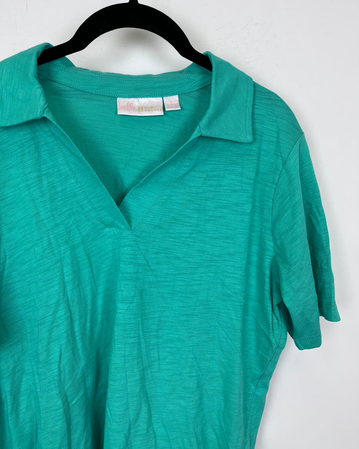 Sea Foam Green Collared Short Sleeve Shirt - Size 6/8