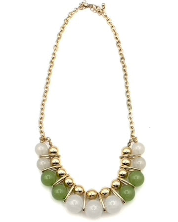Gold and Sage Beaded Statement Necklace