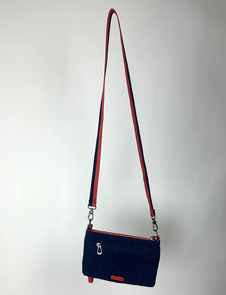 Denim Crossbody Bag with Orange Detailing