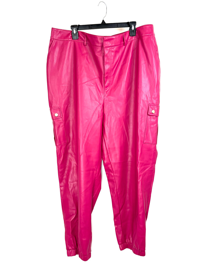 Magenta Faux Leather Jogger Pants - Size 2X