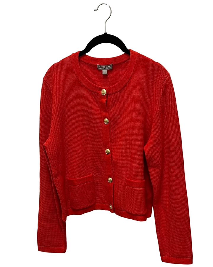 Red Cardigan With Gold Buttons - Size 4/6